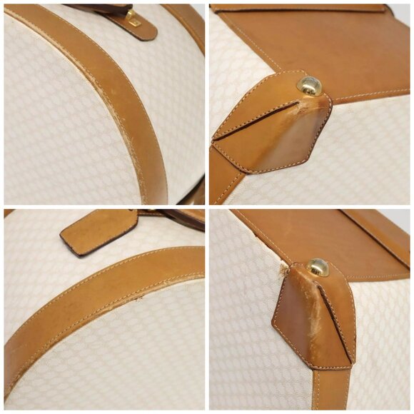 CELINE Macadam Canvas Hat Case Trunk PVC Leather White Authentic - Picture 15 of 16